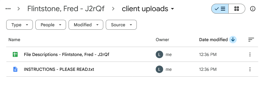 Client uploads subfolder in Google Drive
