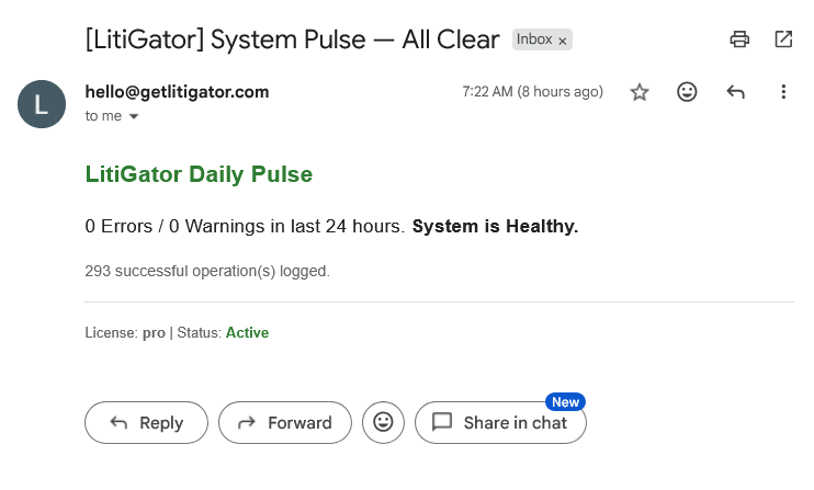 Daily Pulse email showing green All Clear status